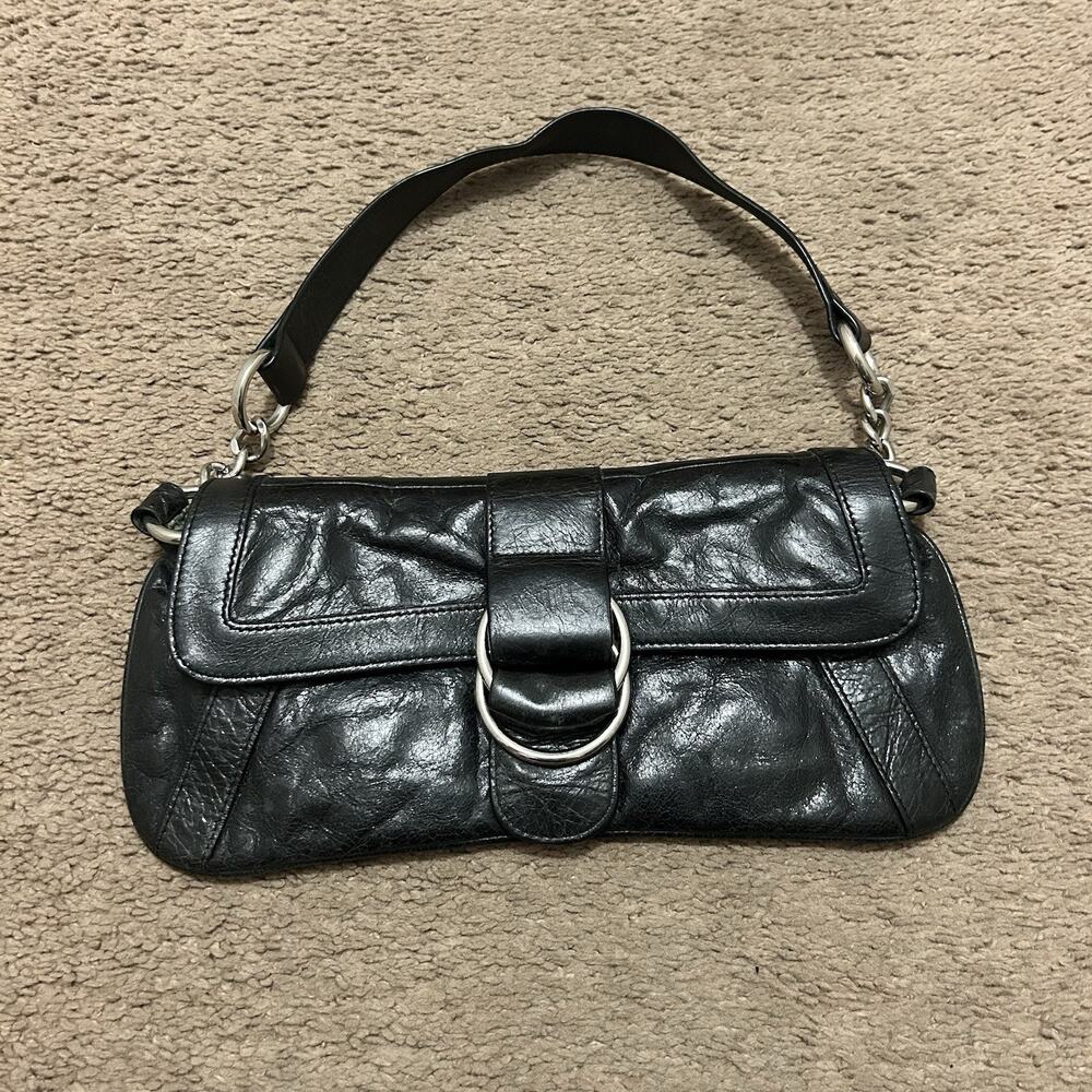 Vintage HOBO International Shoulder Bag Black Leather Small Paisley Lining
